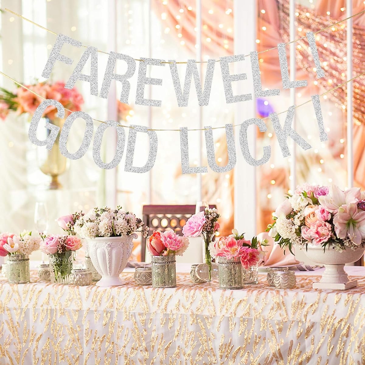 Silver Glitter Farewell! Good Luck! Banner - Goodbye Party Decorations - Farewell/Retirement/Job Change/Moving/Graduation Party Supplies