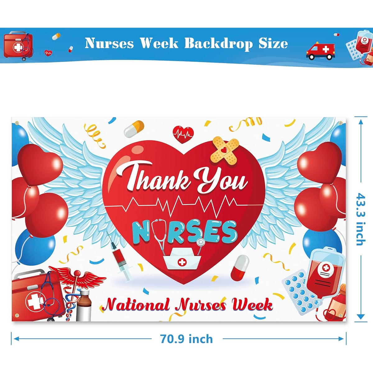 Nurses Week Decorations Thank You Nurses Party Backdrop, Polyester National Nurses Week Hanging Banner Photo Booth Decoration Wall Backdrop Poster Photography Props Nursing Party Supplies