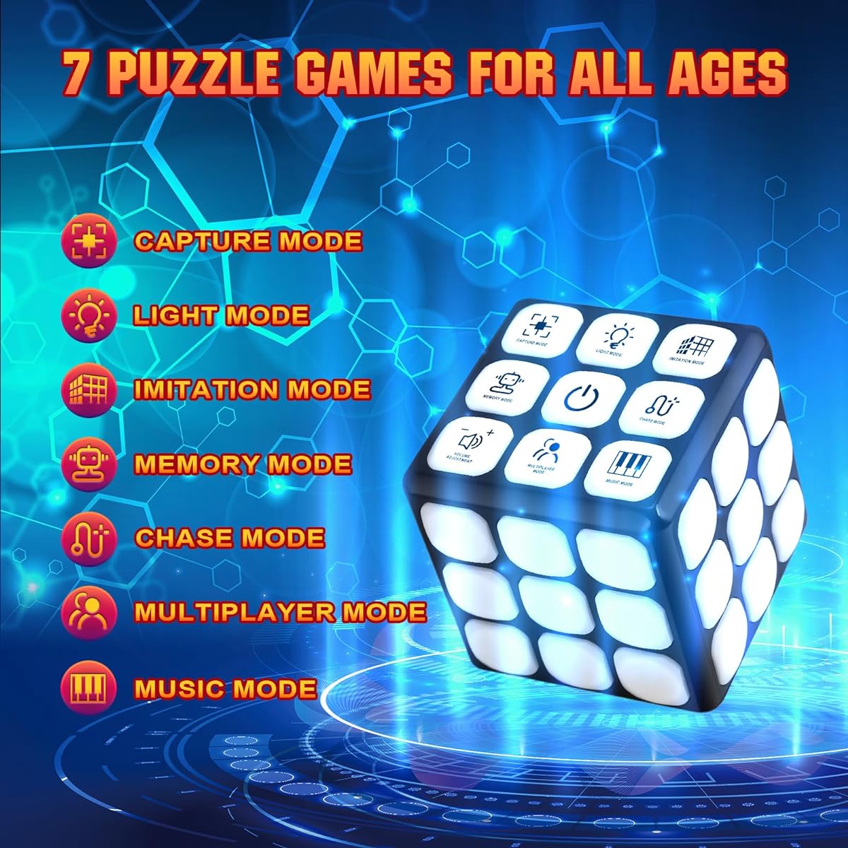 Jugana Flushing Cube Handheld Games - 7 Fun Brain & Memory Games - Cool Toy Sensory Games for Boys and Girls - Christmas/Birthday Gift for Ages 6 7 8 9 10-12 Kids, Black