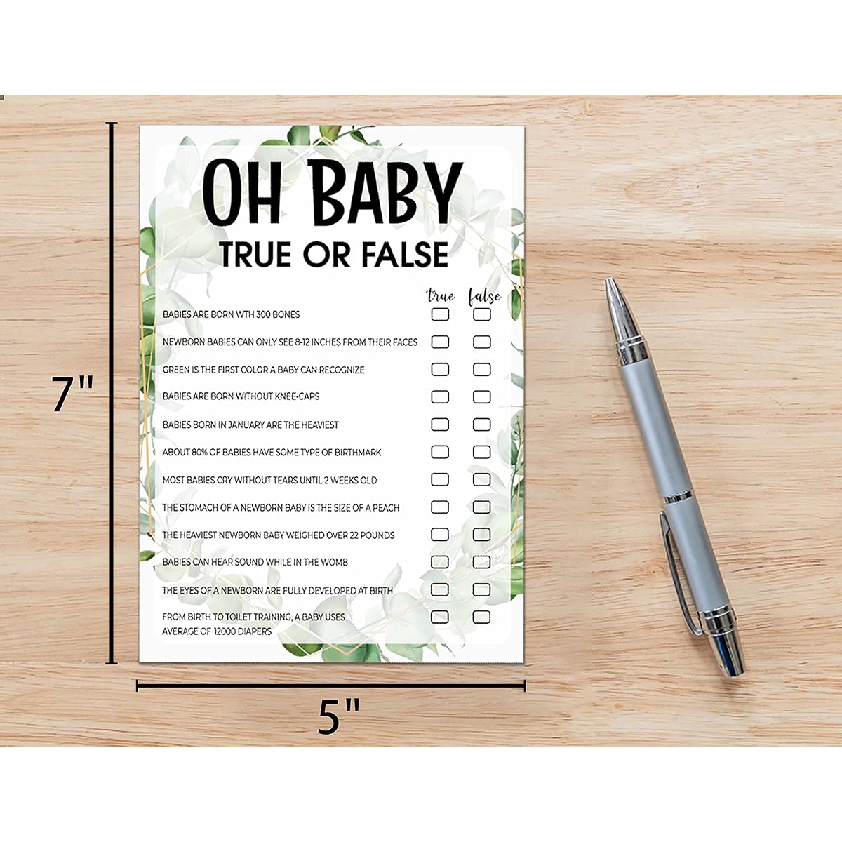 Baby Shower Game Cards Truth or Fake Game Tropical Jungle Theme Party Cards Gender Unisex Set of 30 (Green003)