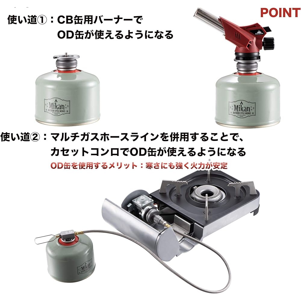 CAMPING MOON CB Can ⇄ OD Can Compatible Adapter & Multi Gas Hose Line Full Set Screw-in Conversion Adapter with CB Can Stand OD Can CB Can Gas Converter Compatible with KOVEA CUBE Iwatani Cassette Stove