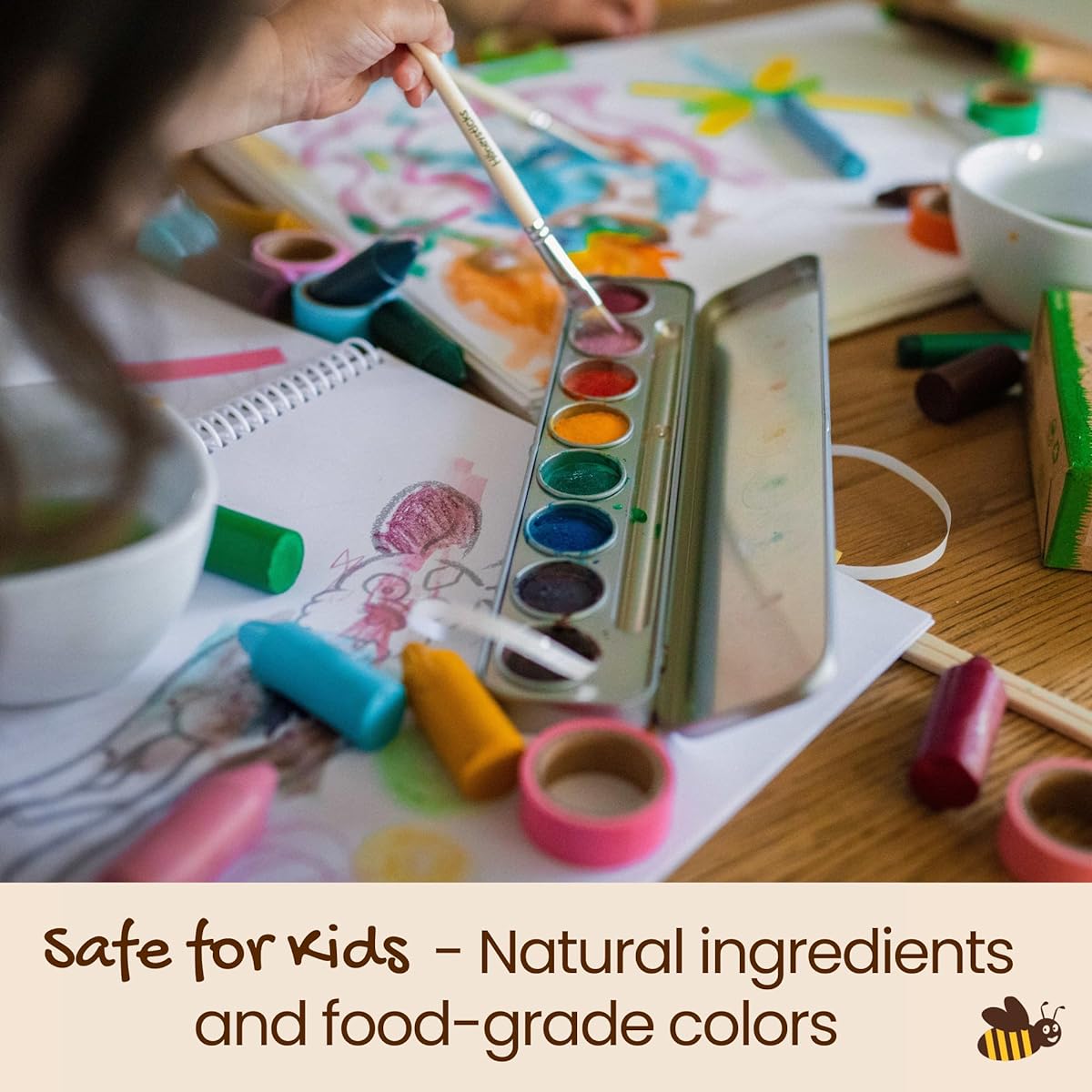 Honeysticks Non-Toxic Watercolor Paint Set for Kids and Toddlers - 8 Vibrant, Long-Lasting Colors with Brushes - Natural and Food Grade Materials - Kid-Safe Art Supplies - Great Gift