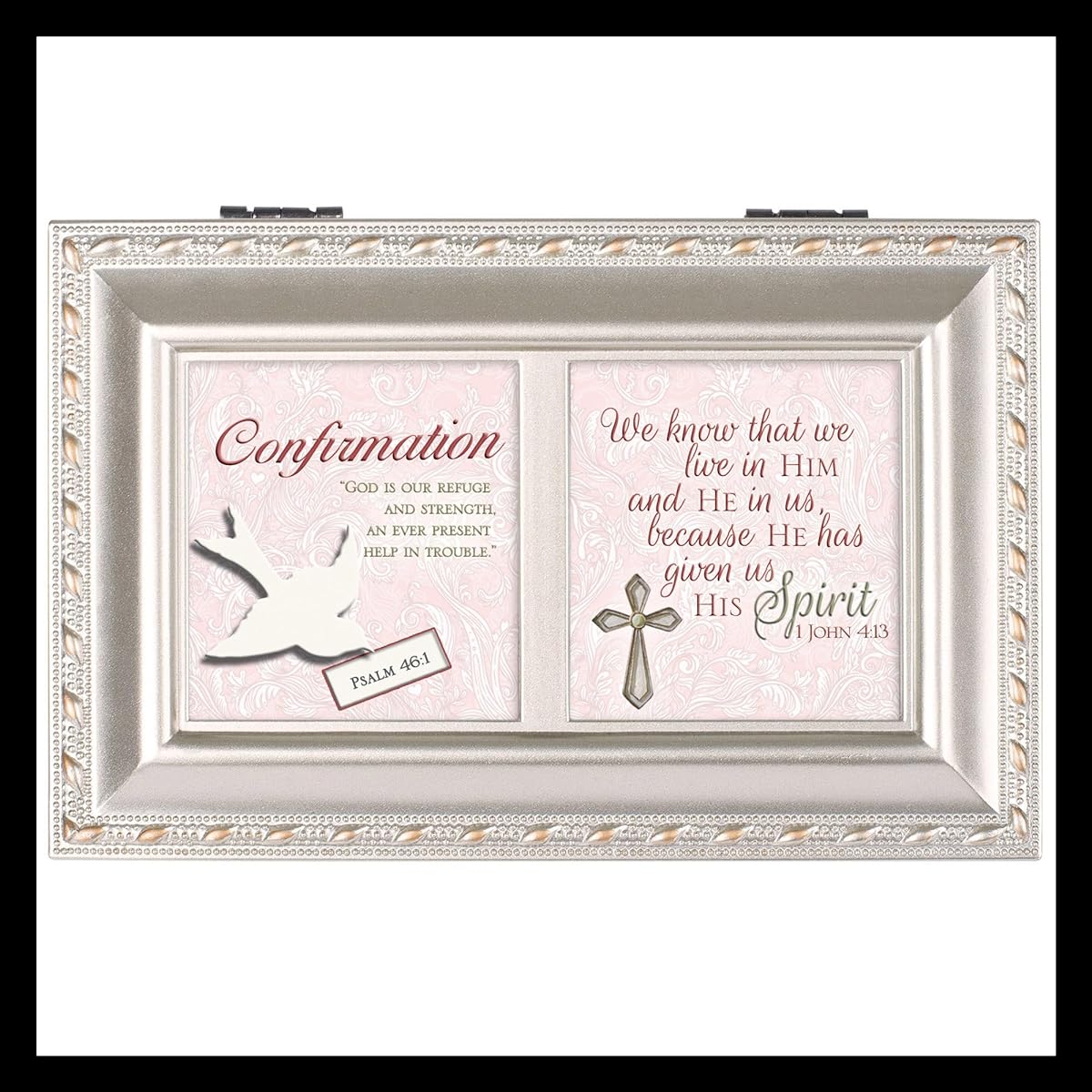 Cottage Garden Confirmation We Live in Him Brushed Silver Tone Rope Trim Petite Music Box Amazing Grace