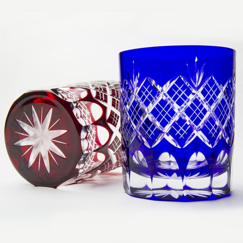 Tajima Glass Tajima Glass Edo Kiriko Layered Arrow Pattern/Chrysanthemum Bottom Old Glass Pair TG04-24-2