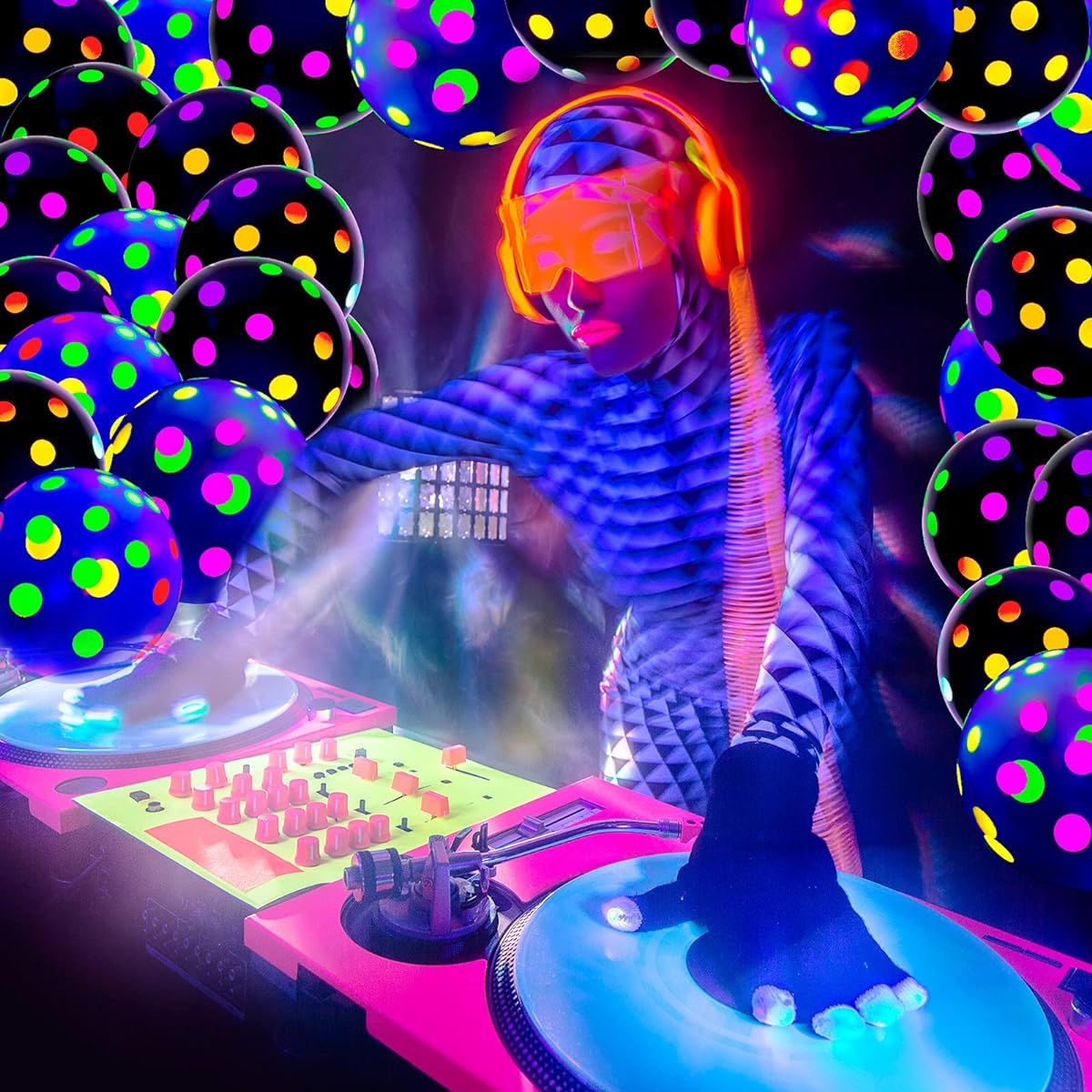 50pcs Black Light Party Balloons, 12" Reactive Fluorescent Mini Polka Dot Balloons, Neon Glow Latex Balloons, Glow in the Dark Latex Balloons, Glow Party Supplies (Black, Clear)