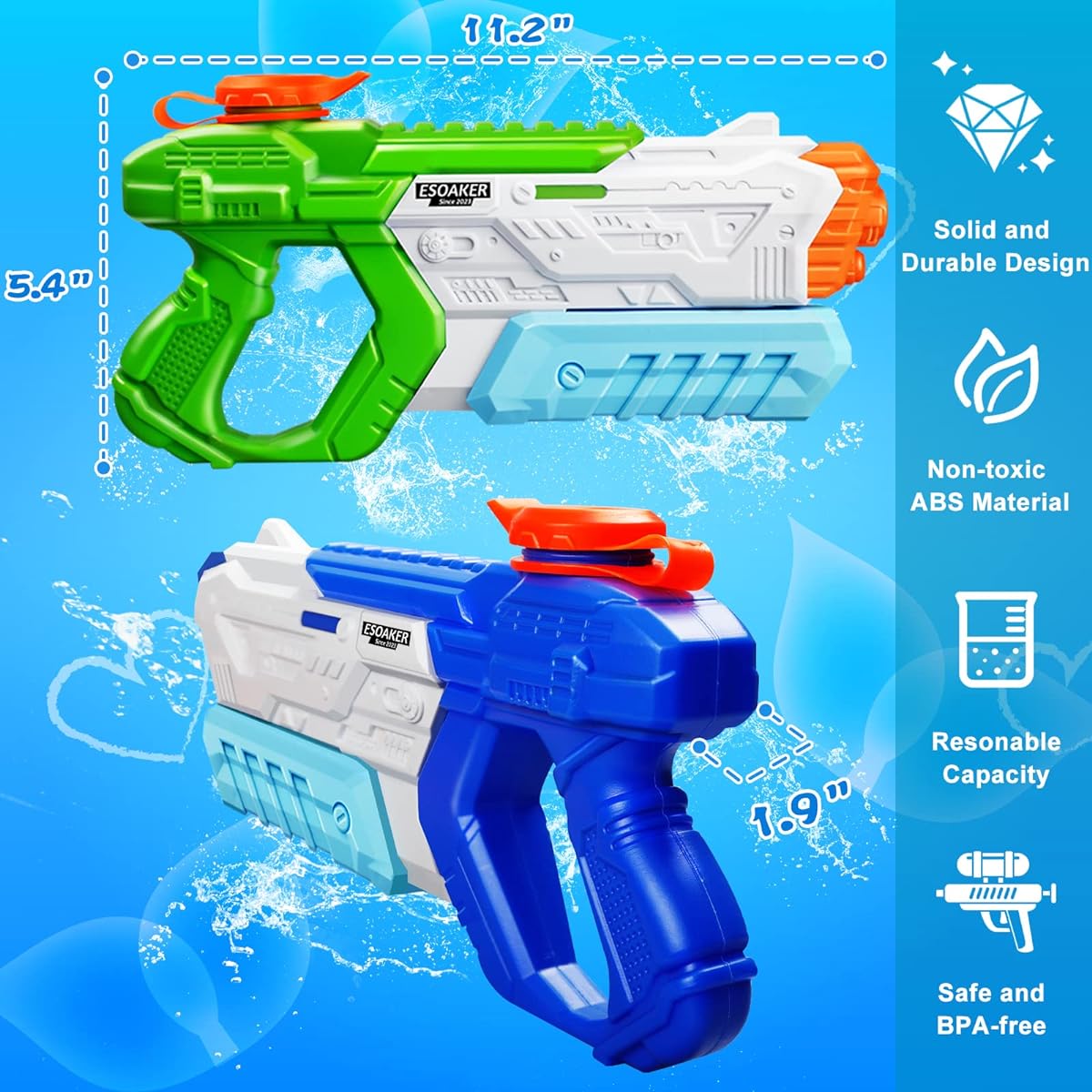 Water Guns for Kids and Adults - 4 Pack Soaker Squirt Guns High Capacity Long Shooting Range - Super Water Blaster Pool Toys for Summer Swimming Beach Water Fighting