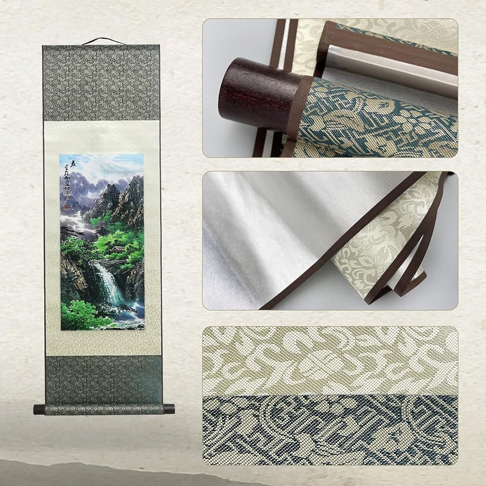 Silk Hanging Scroll Silk Scroll Painting Asian Wall Decoration Four Seasons Spring Summer Landscape Painting Beautiful Chinese Painting Hanging Scroll Painting Scroll Oriental Decoration 99 x 30 cm (39 x 12 inches)