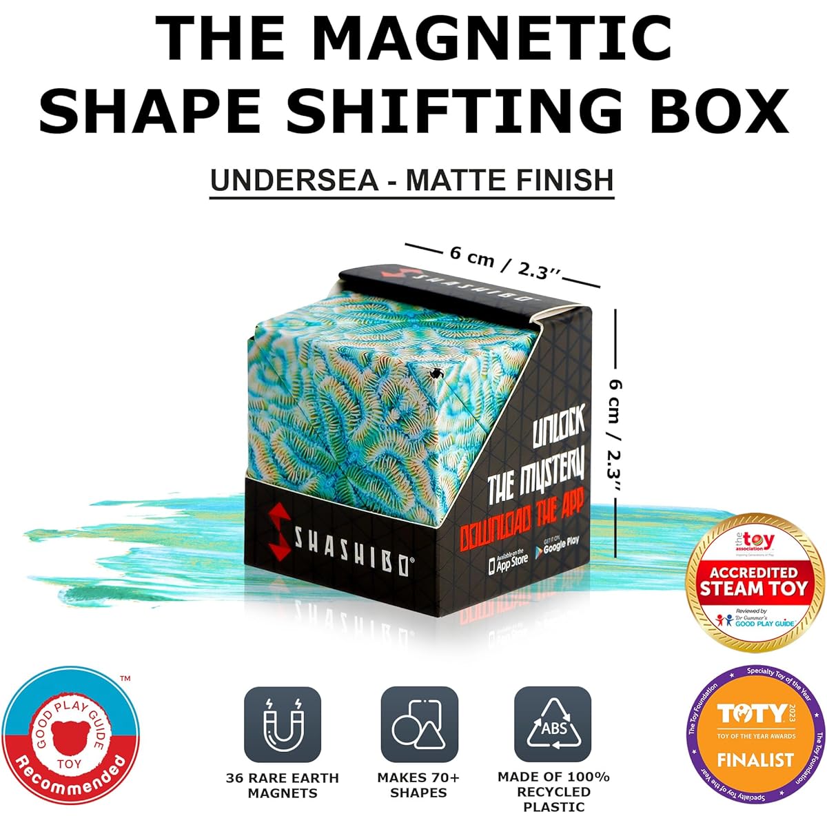 SHASHIBO Shapeshifting Box - Award-Winning Patented Fidget Cube with 36 Rare Earth Magnets - Transforms into 70+ Different Shapes, Download the Fun in Motion Toys Mobile App (Under the Sea - Explorer Series)