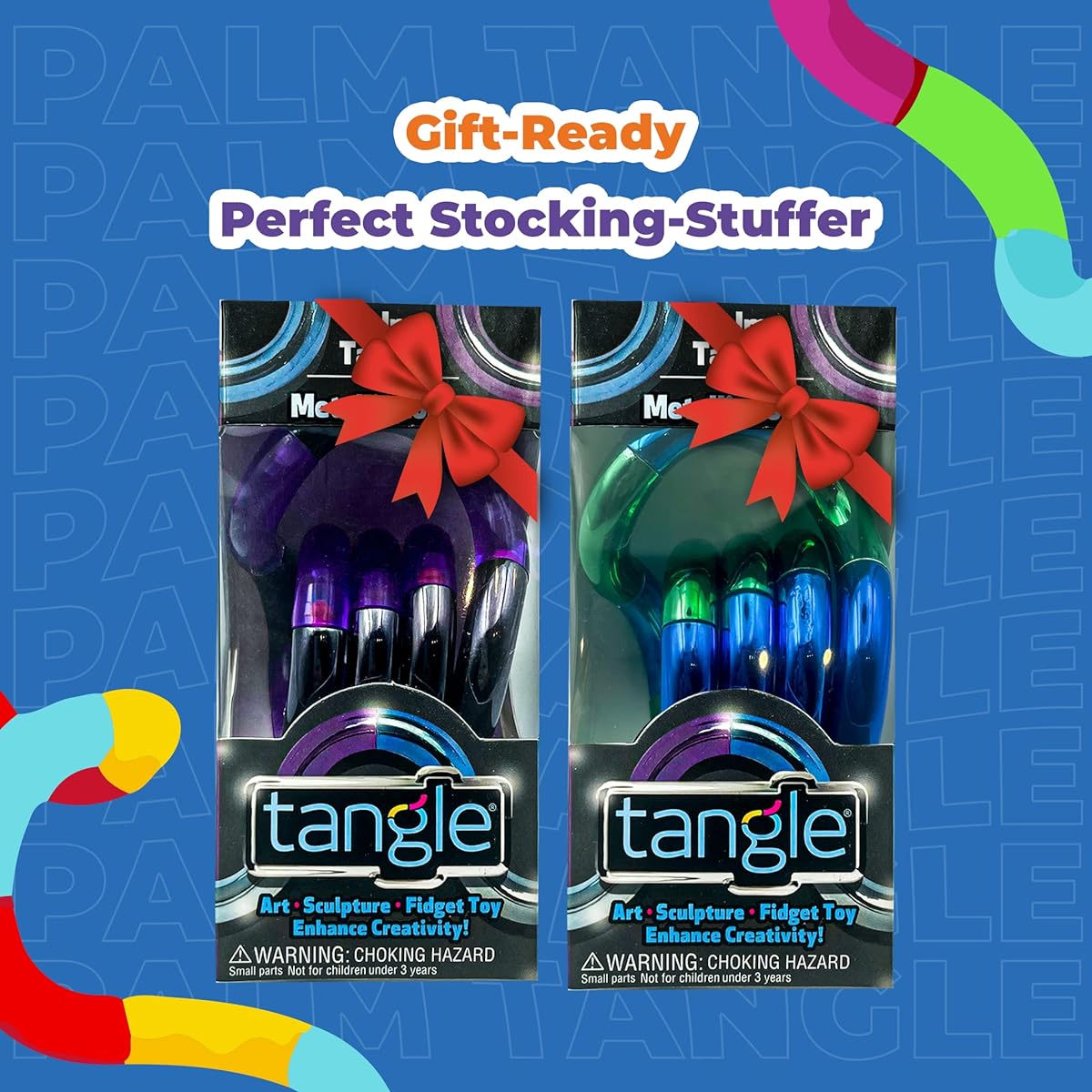 Tangle Palm Metallic 2 Pack Aqua Blue and Plum Purple - For Big Tangled Hands - Desk Toy for Adults Boys Girls