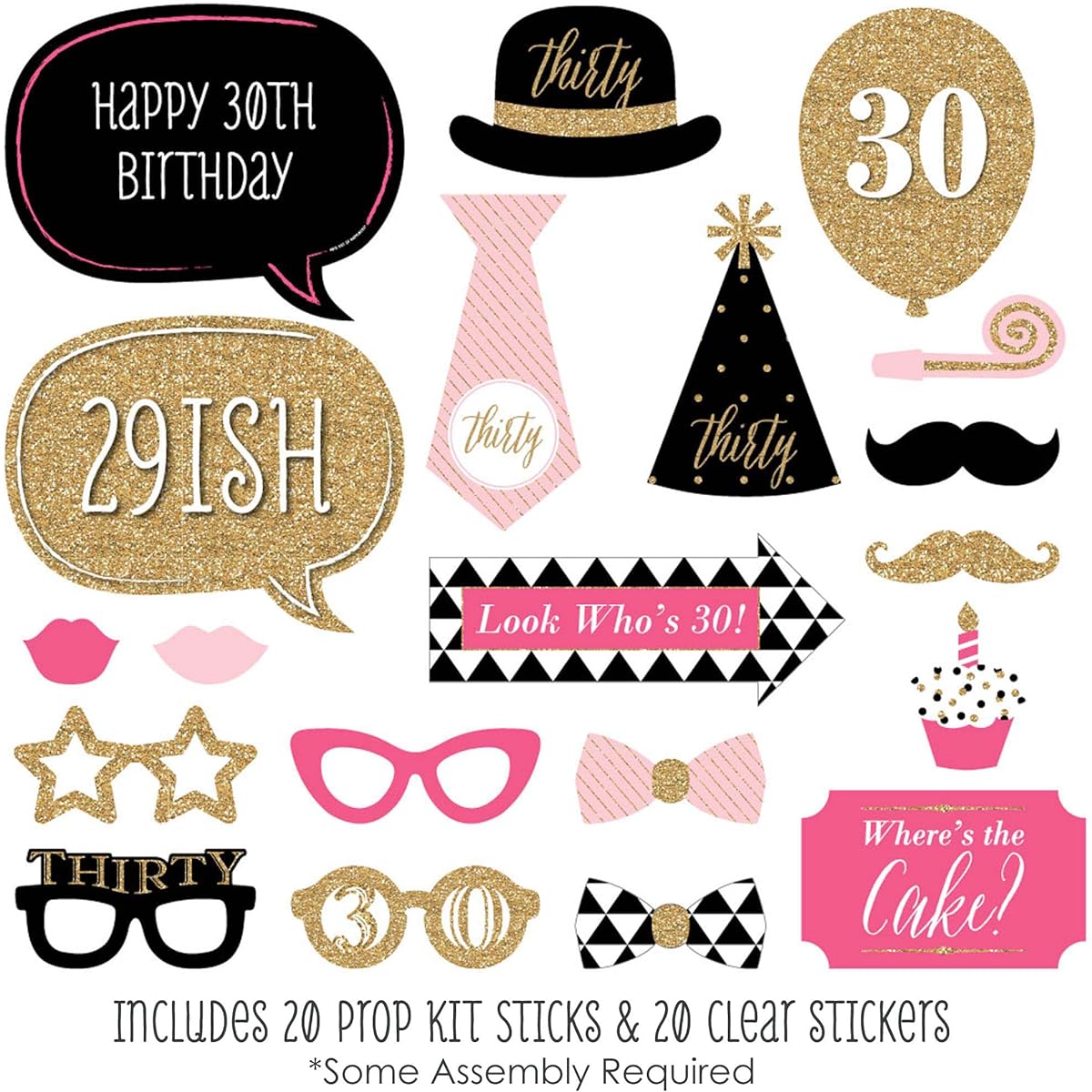 Stylish 30th Birthday Photoshoot Set Pink/Black/Gold 20 Pieces
