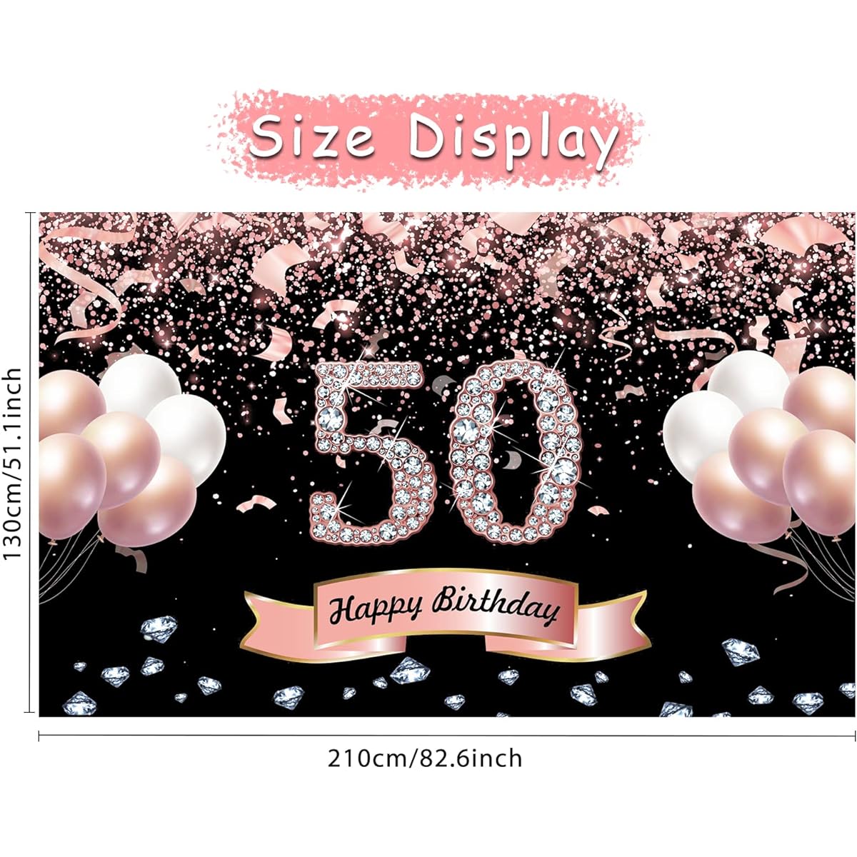 Trgowaul 50th Birthday Decorations for Women Rose Gold Happy 50th Birthday Banner Backdrop Photo Backdrop Sign Poster Decoration 50th Birthday Party Supplies Gift for Her 51" x 83"