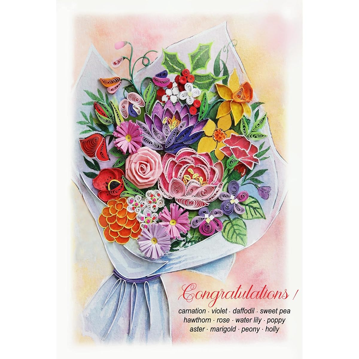 TUMYBee Congratulations Card Flower Card 3D Quilling Greeting Card for Daughter Wife Girlfriend Mother Granddaughter Boss Congratulations Card Graduation Retirement Mother's Day (Congratulations Colorful)