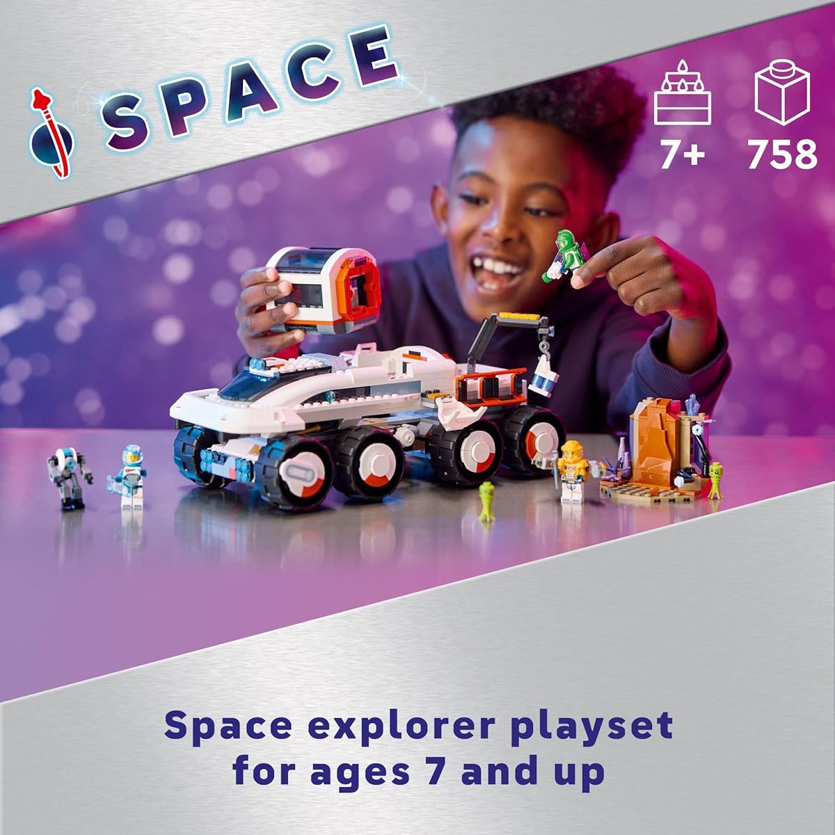 LEGO City Command Rover Crane Loader Space Toy Construction Set Astronaut Toy Mini Figures 4 Astronaut Mini Figures 2 Alien Action Figures Gift for 7 Year Old Boys/Girls/Children 60432
