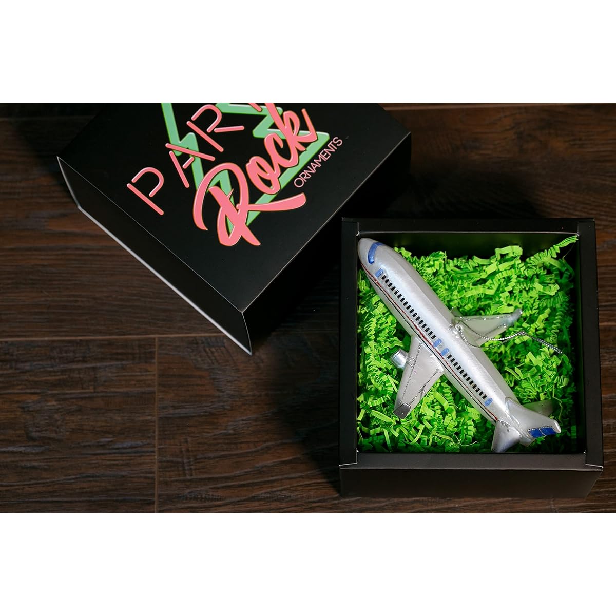 Party Rock - Airplane Ornament - Automotive & Carrier Collection - 6.5" W x 2" H - Glass Blown Ornament for Christmas Tree