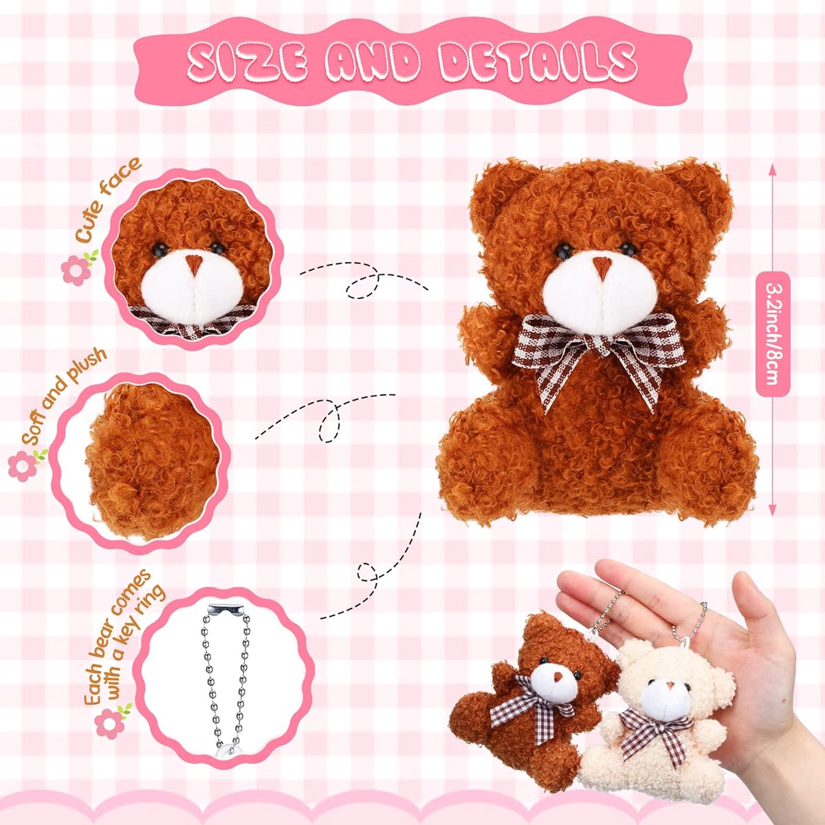 Hungdao 100pcs Mini Stuffed Bear Small Stuffed Bear Soft Bear Doll Baby Shower Wedding Birthday Graduation Easter Party Favors Gift Supplies 3.2 Inch