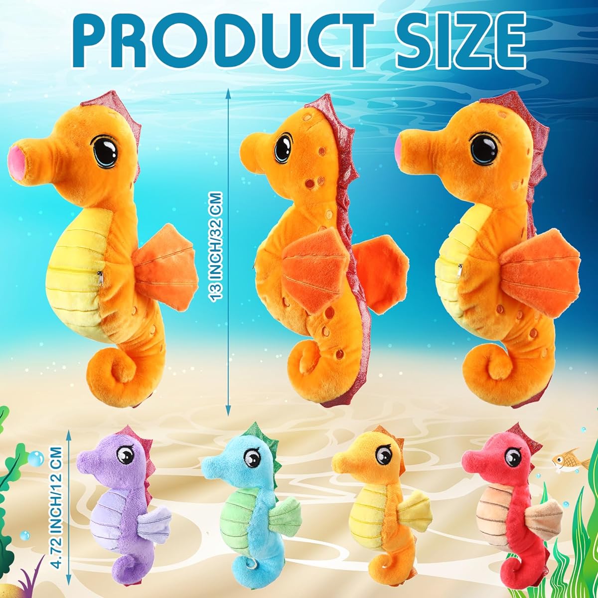 Shappy Seahorse Stuffed Toys Set of 5 17 Inches Mummy Seahorse Stuffed Animals with Soft Zipper Seahorse Stuffed Animals for Boys Girls Birthday Sea Party Decoration