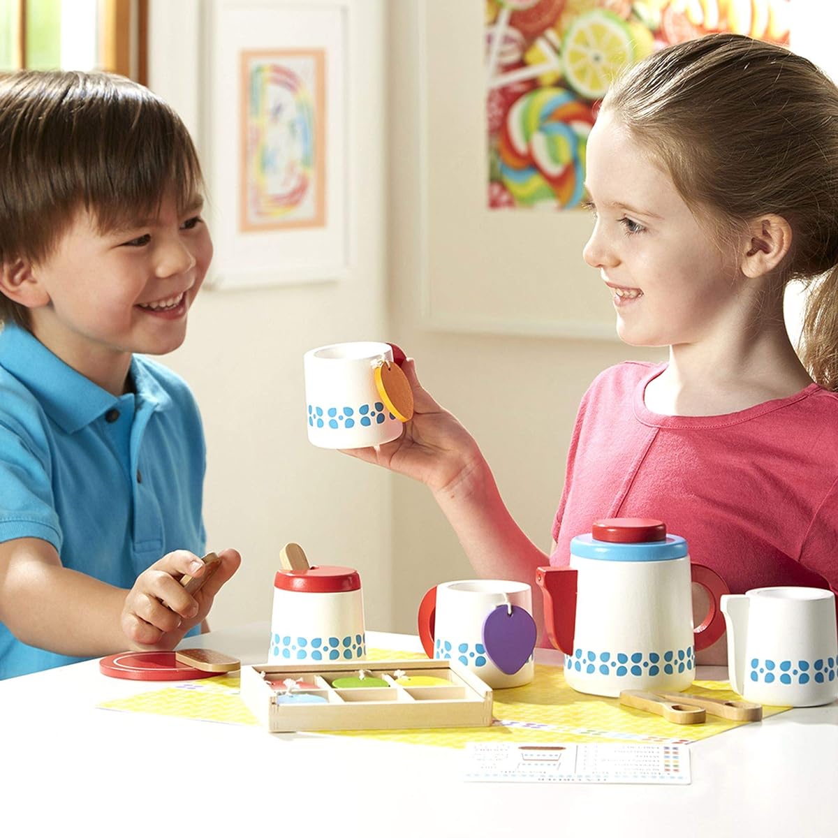 Melissa & Doug 22-Piece Steep and Serve Wooden Tea Set - Play Food and Kitchen Accessories