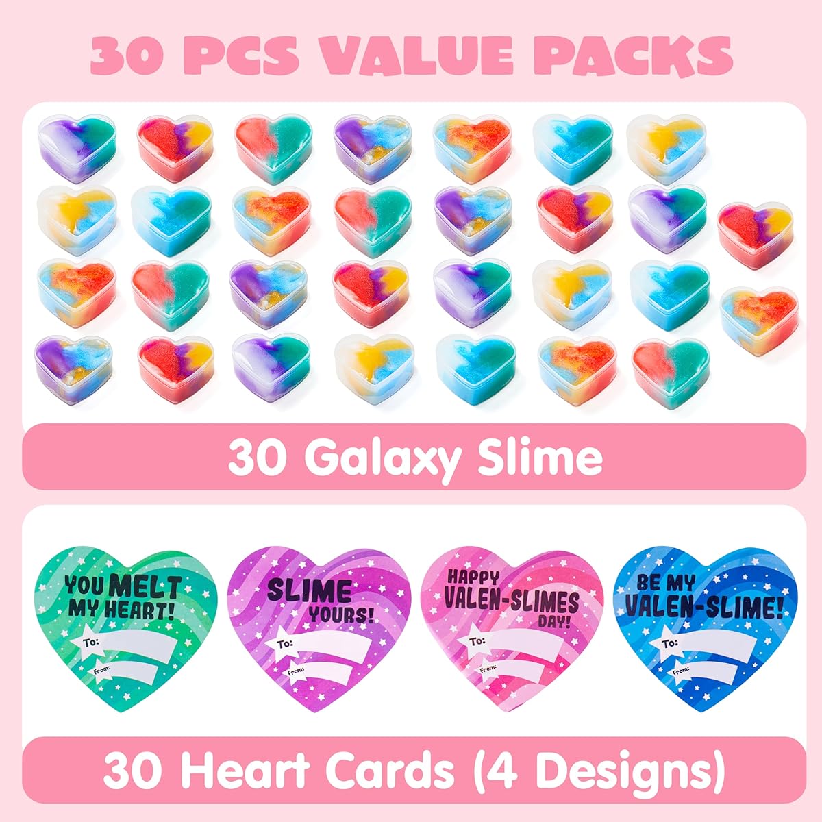 28 Valentine's Day Galaxy Slime Hearts for Kids, Valentine's Classroom Exchange, Valentine's Party Favors, Gift Exchange, Game Prizes