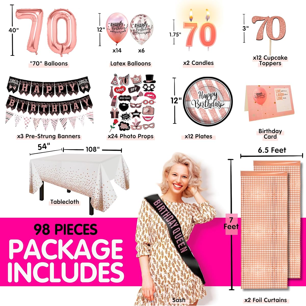 70th Birthday Decorations for Women - 1973 - 70th Birthday Gifts for Women Happy 70th Birthday Cake Topper Happy 70th Birthday Banner Happy 70th Birthday Decorations for Women 70th Birthday Balloons