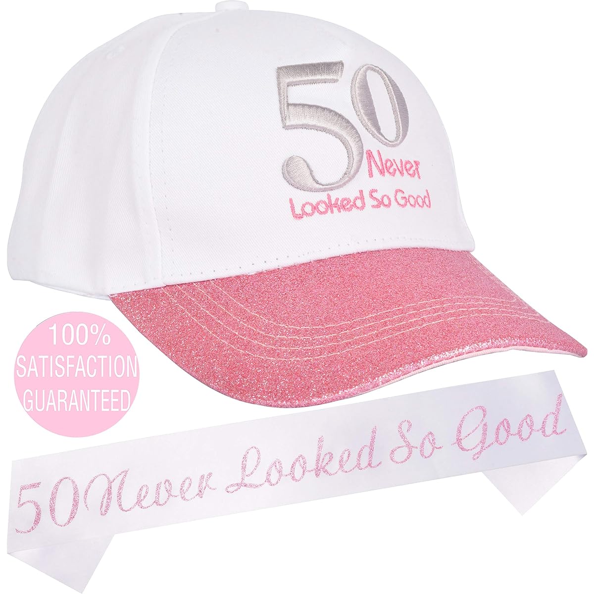 MEANT2TOBE 50th Birthday Gifts for Women 50th Birthday Sash and Hat for Women 50th Birthday Decorations 50th Birthday Party Baseball Cap and Sash 50th Birthday