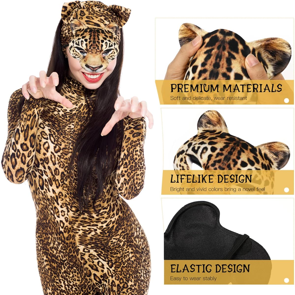 Abaodam Halloween Leopard Print Half Face Mask Masquerade Cat Mask Animal Cosplay Mask Halloween Carnival Party Costume Supplies