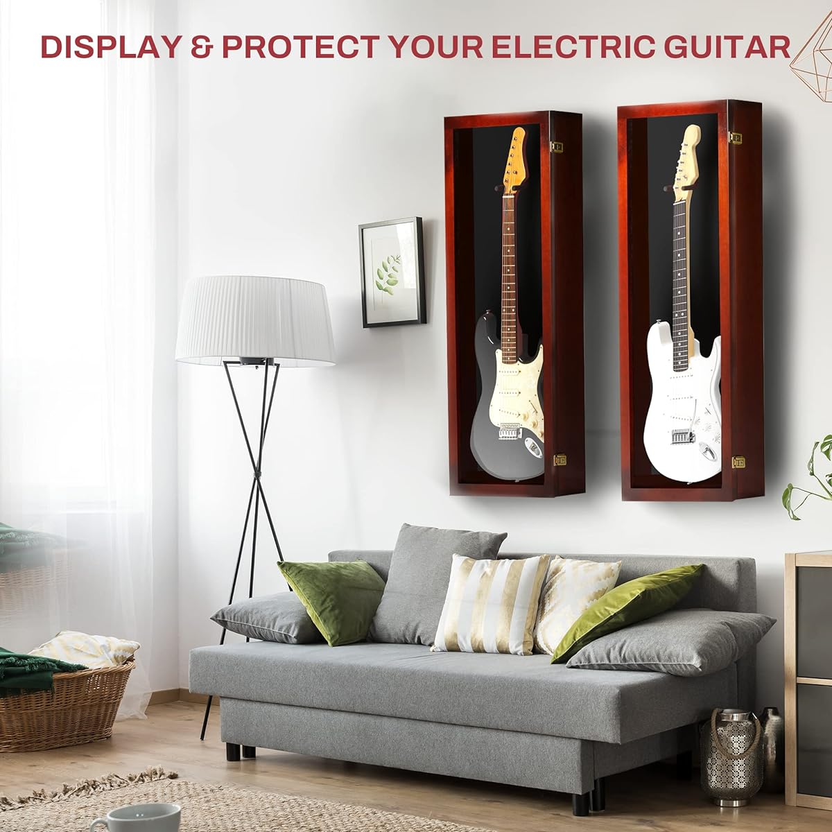 wooden guitar display case cherry