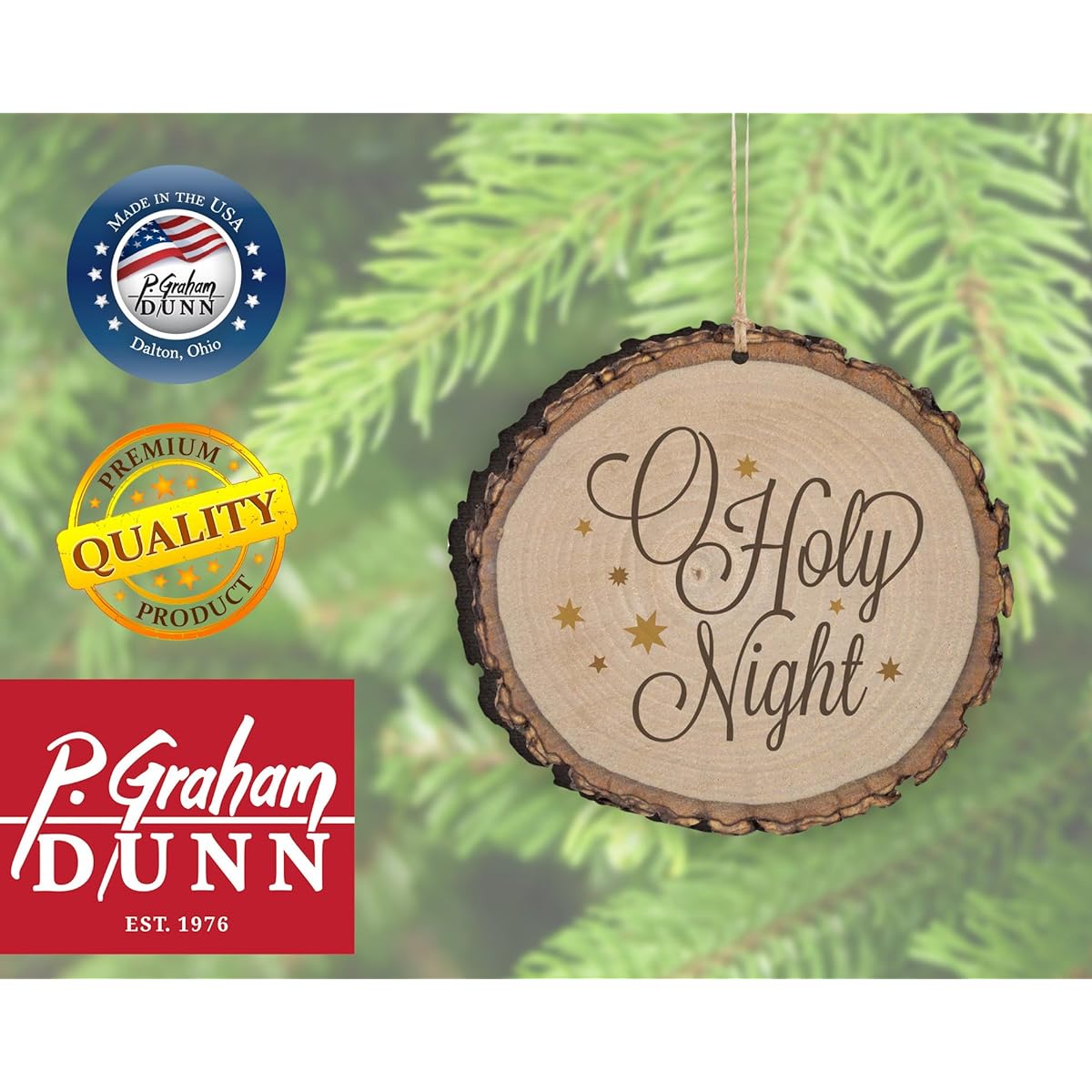 P. Graham Dunn O Holy Night Wooden Tree Bark 4" Christmas Tree Ornament