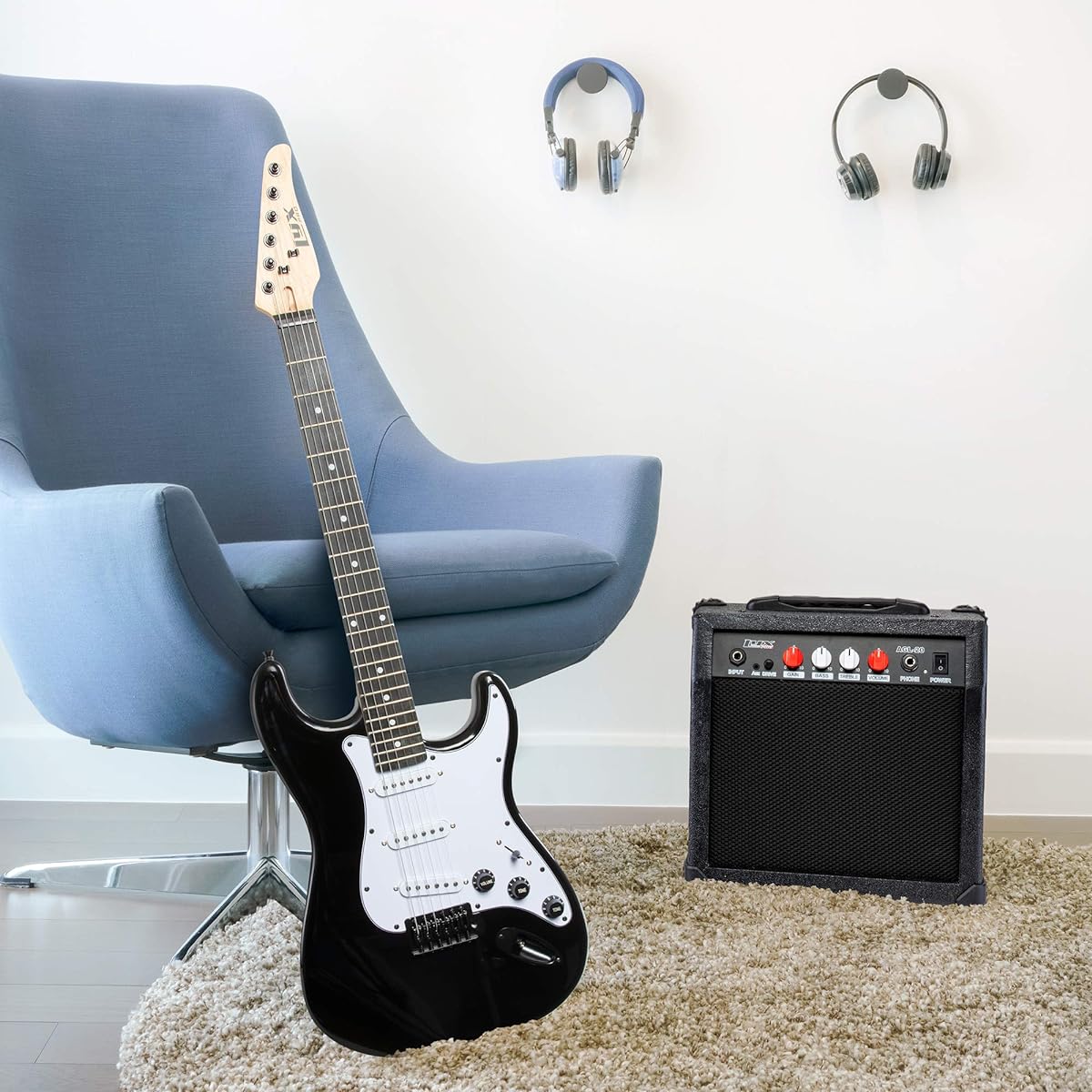 LyxPro CS 39" Electric Guitar Stratocaster Kit for Beginners/Intermediate/Pro Players Includes Guitar, Amplifier Cable, 6 Picks & Learner's Guide | Solid Wood Body Volume/Tone Control 5-Way Pickup - Black