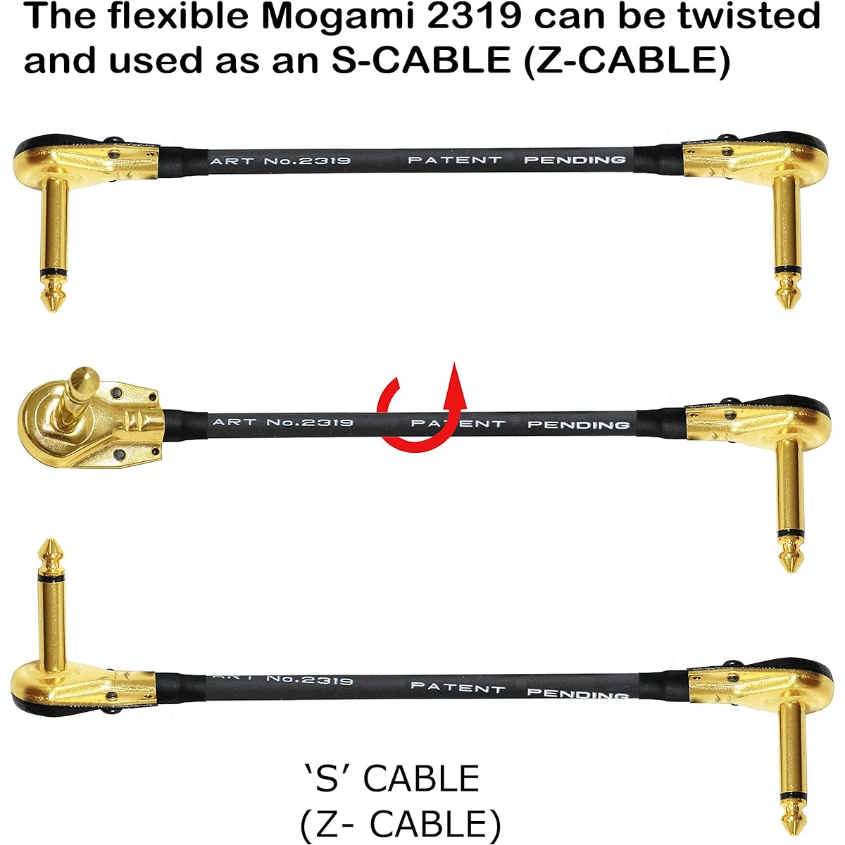 WORLDS BEST CABLES 6 Units - 8" - Pedal Effect Patch Instrument Cable Mogami 2319 Wire and Eminence Gold Plated 1/4" (6.35mm) R/A Pancake Type Connector