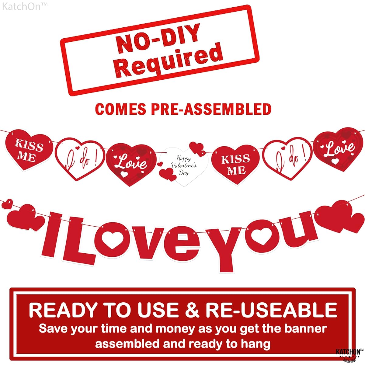 Heart Garland I Love You Banner - 10ft 2 String | Valentine's Day Decorations | Valentine's Day Banner Anniversary Proposal Romantic Decoration Special Night