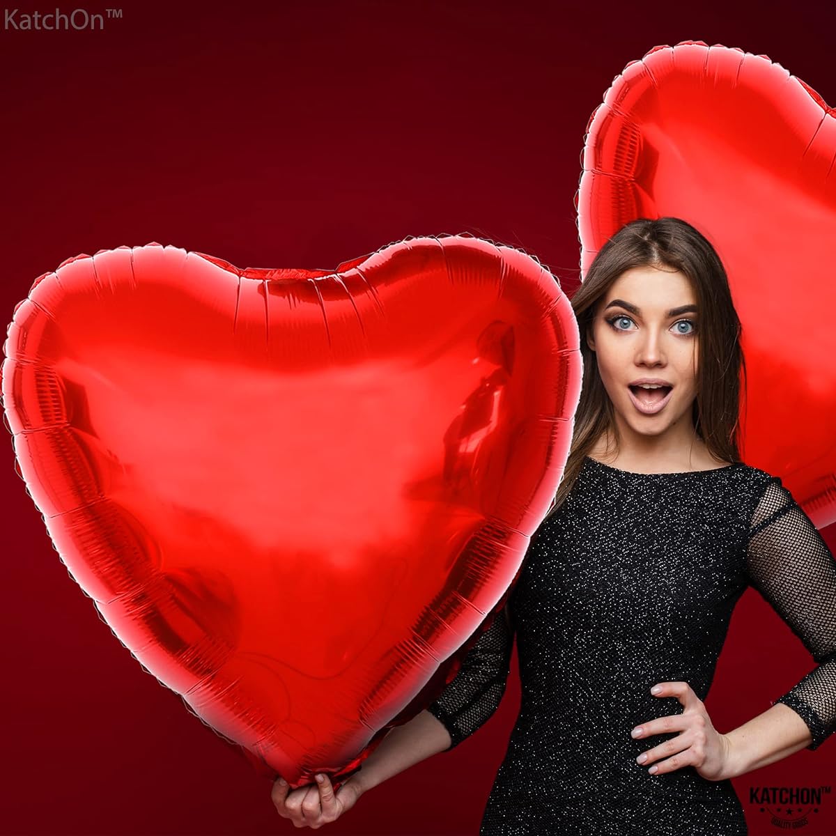 KatchOn Big Red Heart Balloons - 32 Inch 2 Pack | For Valentine's Day Decorations | Heart Shaped Balloons | Big Heart Balloons | Valentine's Day Balloons Romantic Decorations Special Night