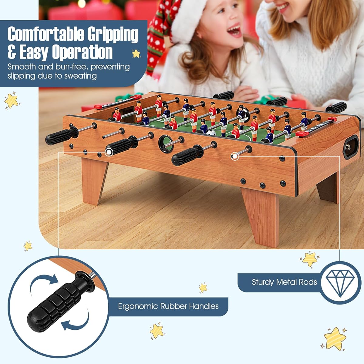 Goplus 27" Soccer Table Portable Tabletop Soccer Game with 2 Soccers and 18 Soccer Keepers for Family Night Game Room Arcade Bar Party Wooden Football Game Set for Adults & Kids