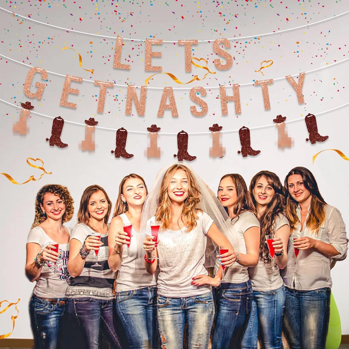 Ushinemi Nashville Bachelorette Party Decorations Funny Lets Get Nashty Bachelorette Banner Rose Gold Nashville Party Supplies