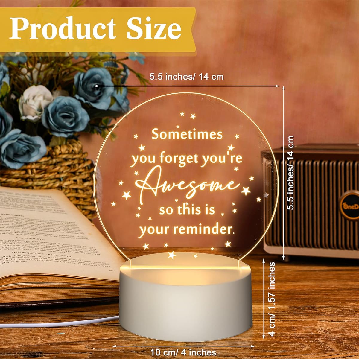 Kittmip Acrylic Inspirational Gift Appreciation Night Light Gift Sometimes You Forget You are Great Gift for Women Employee Teacher Birthday Present Graduation Gift (Round)