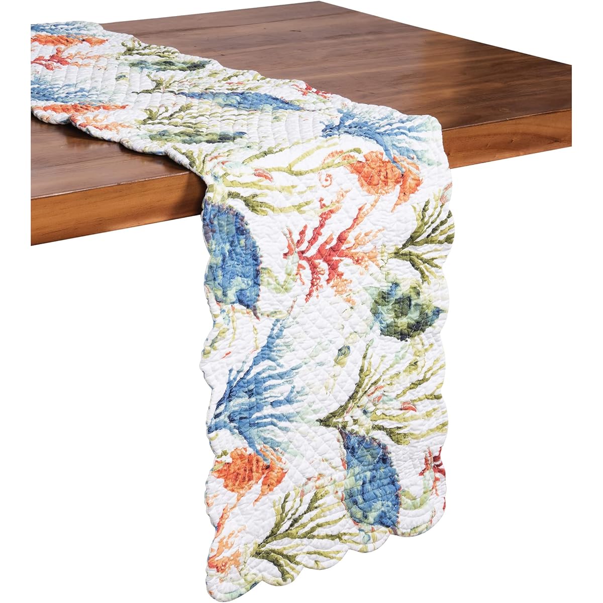C&F Home Marino Quilted Reversible Rectangular Table Runner Nautical Beach Ocean Watercolor Colorful Reverse Blue and White Trellis Blue