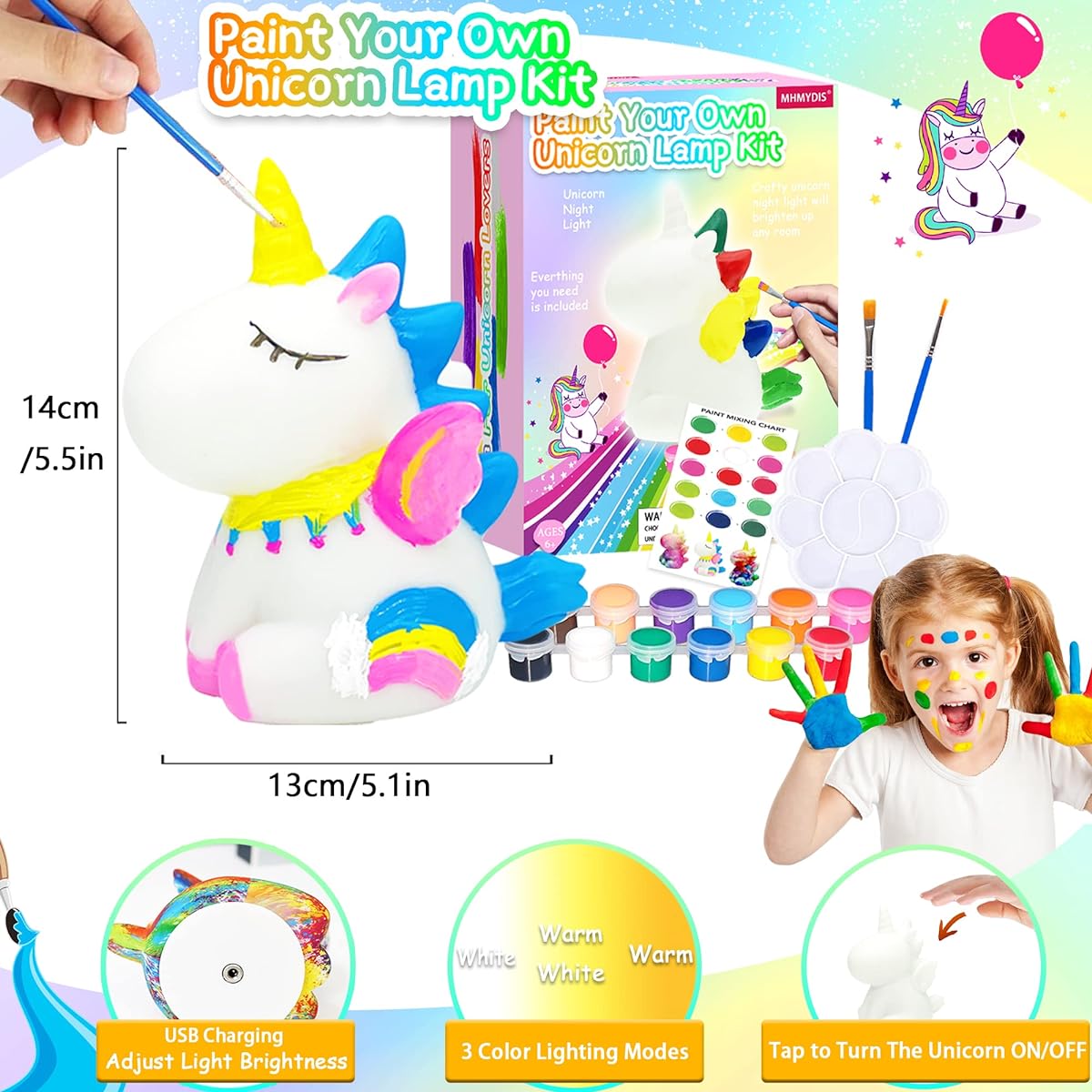 MHMYDIS Paint Your Own Unicorn Lamp Kit - Unicorn Craft Kit for Kids Arts & Crafts Painting Kit Night Light for Teens Girls Kids Ages 4 5 6 7 8 9 10 11 12+