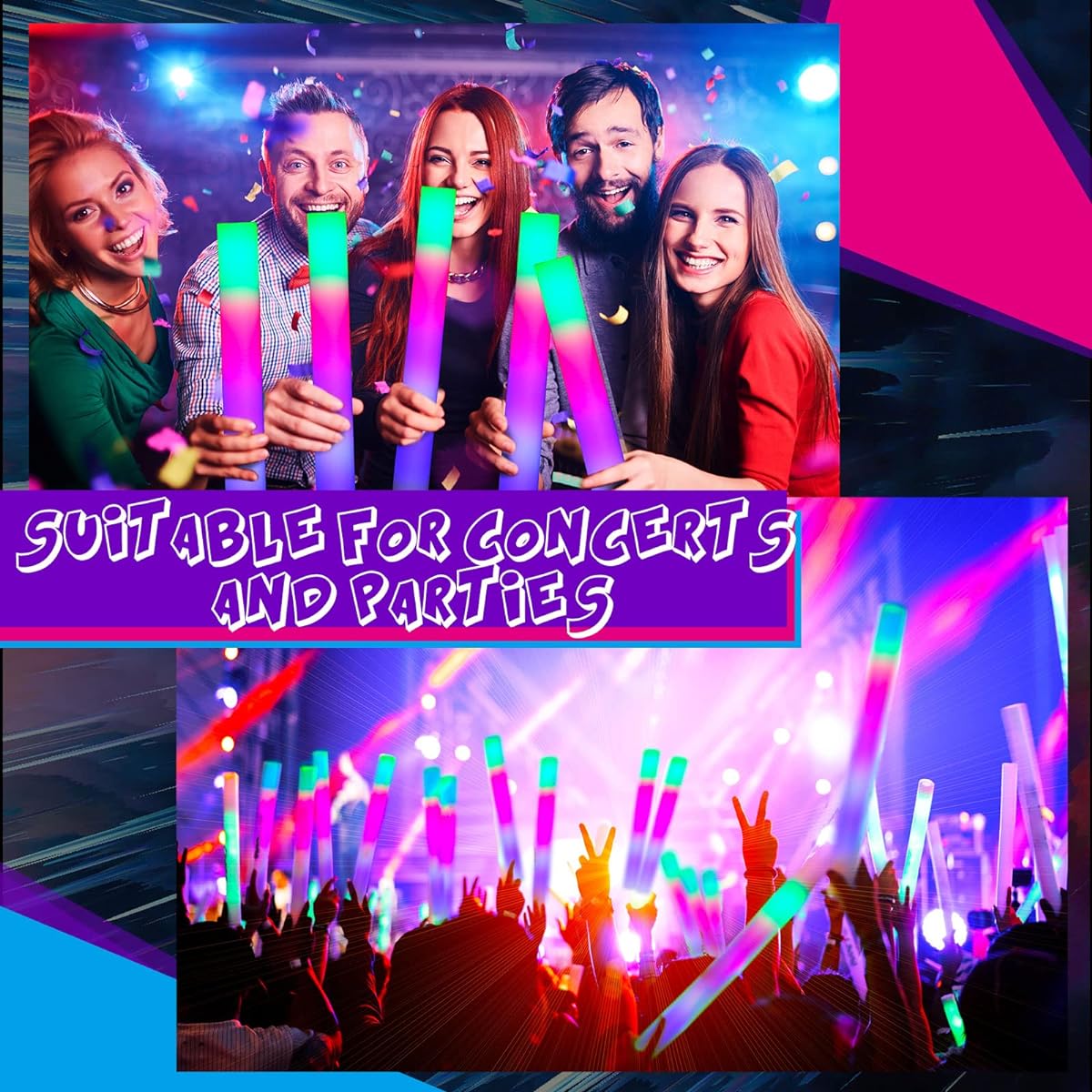 Vinsot 200pcs Light Up Foam Sticks LED Foam Glow Sticks Bulk 3 Modes Colorful Flashing LED Strobe Sticks Glow in the Dark for Party Birthday Parties, Concerts, Events