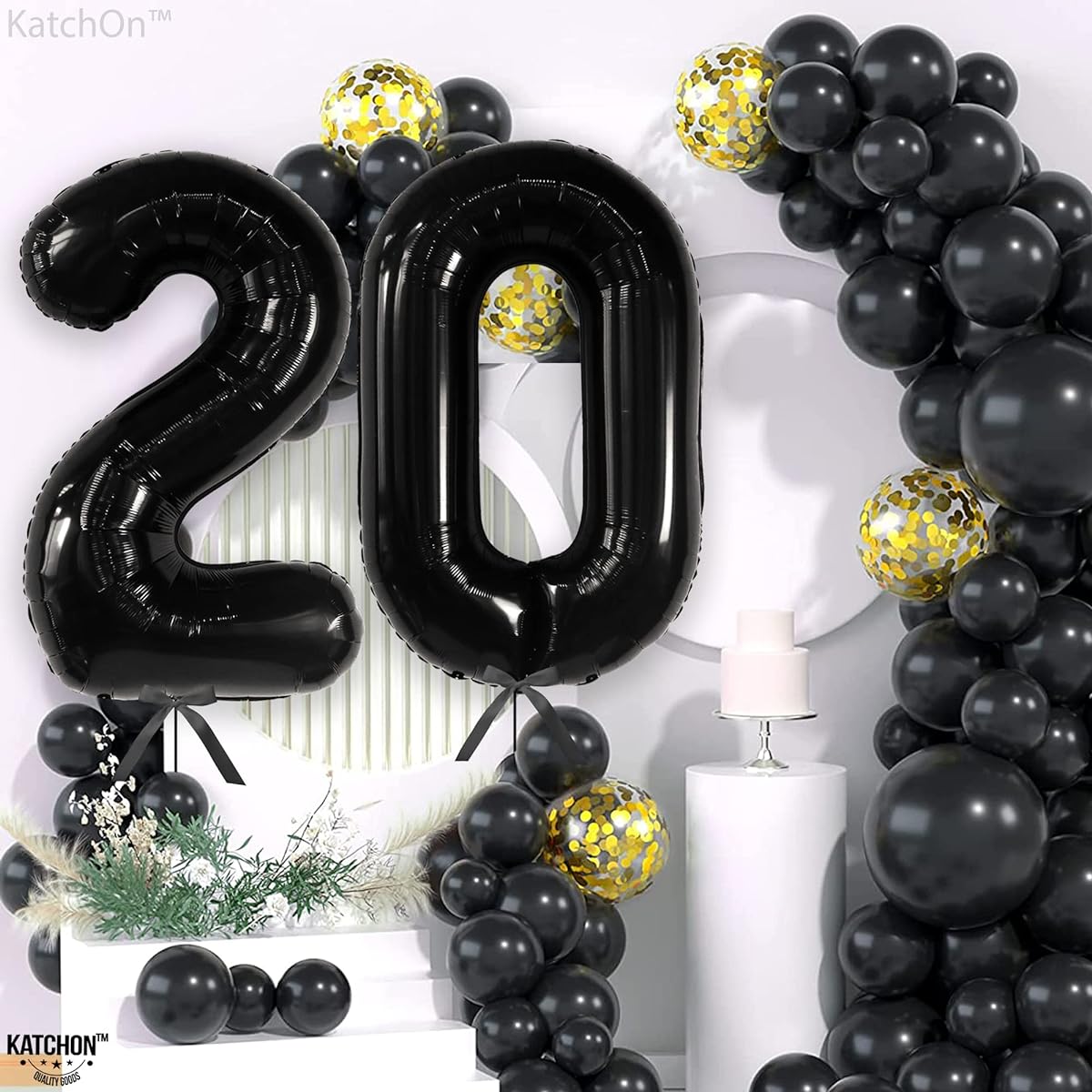 KatchOn Giant Black 20 Balloons Number 40 Inch | 20th Birthday Balloons for Men | Black 20 Balloons 20th Birthday Decorations | 20th Birthday Party Supplies