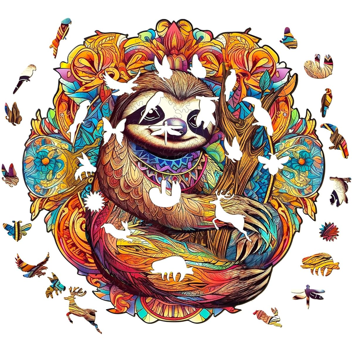 KAAYEE Wooden Puzzles for Adults, Wooden Jigsaw Puzzle Sloth Eco-Friendly Unique Animal Shape Sloth Puzzle Gift with Wooden Stand for Adults and Kids, Medium Size 200 Pieces 30x29.8cm(11.8x11.7inch)
