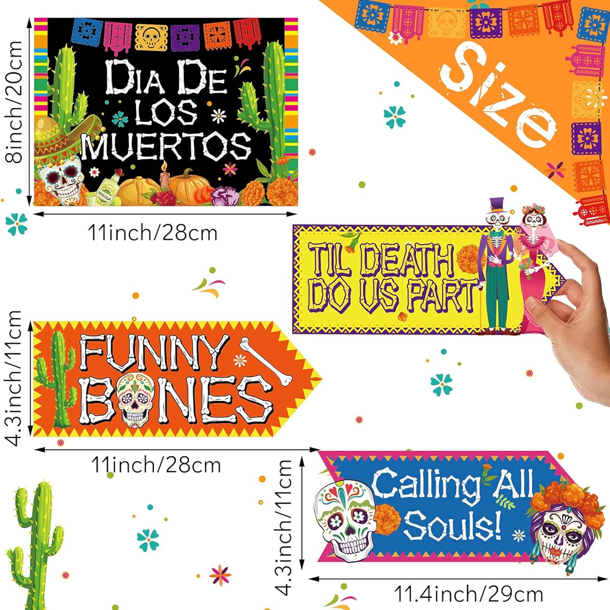 Day of the Dead Decorations Dia De Los Muertos Halloween Sugar Skull Sign Garden Porch Welcome Sign Paper Cutouts Cardboard Theme Party Indoor Outdoor Supplies