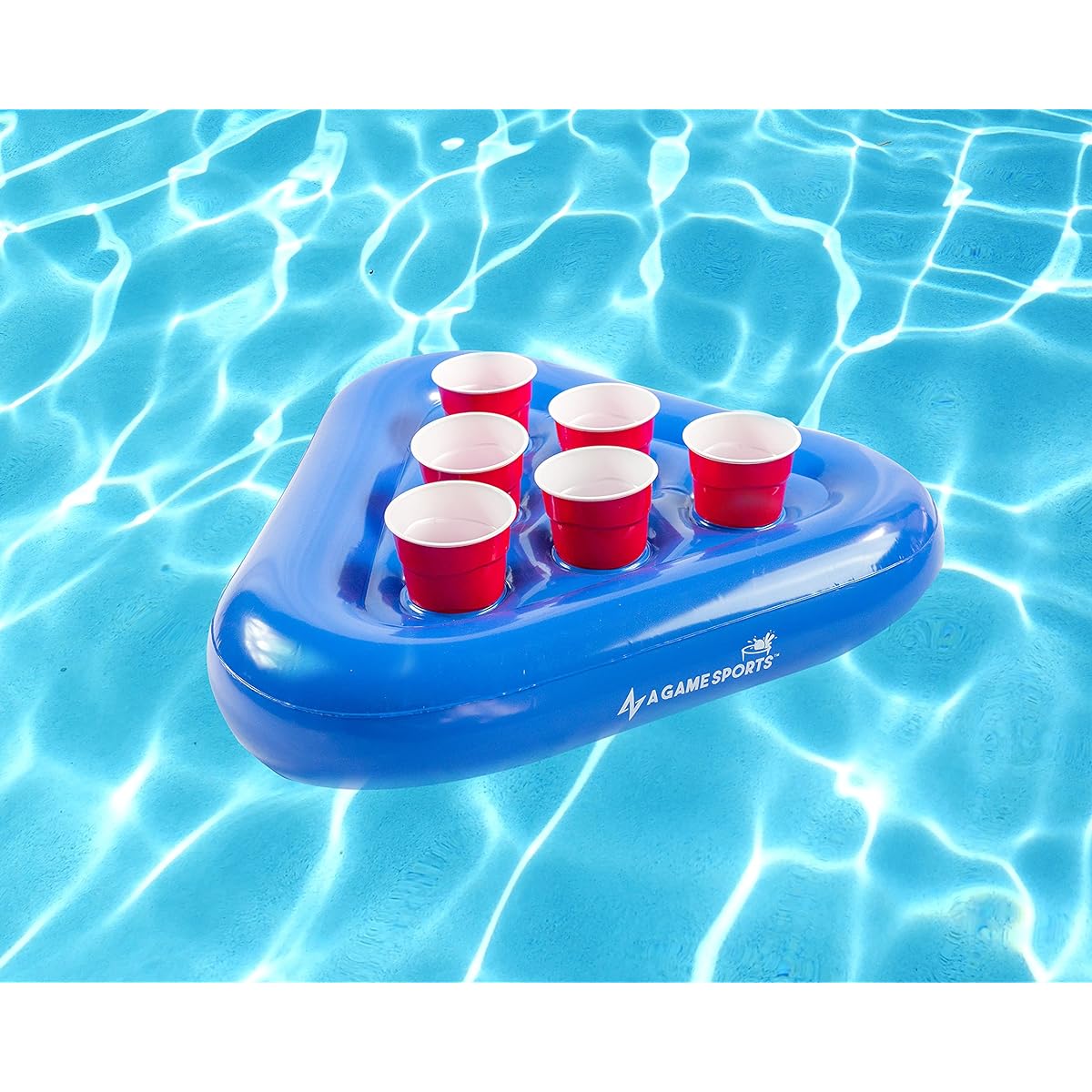 A GAME SPORTS Pool Pong Rack - Inflatable Floating Beer Pong Rack for Pool Parties Water Games with 2 Rafts & 5 Pong Balls - Blue