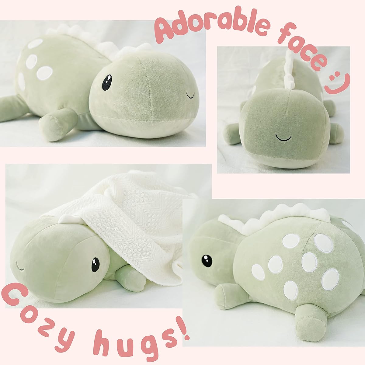WOASIS Weighted Plush Toy 2.5lbs 16" Cute Soft Dinosaur Weighted Stuffed Animals for Kids Weighted Anxiety Plush Toy Pastel Green Weighted Plush Toy Birthday Gift