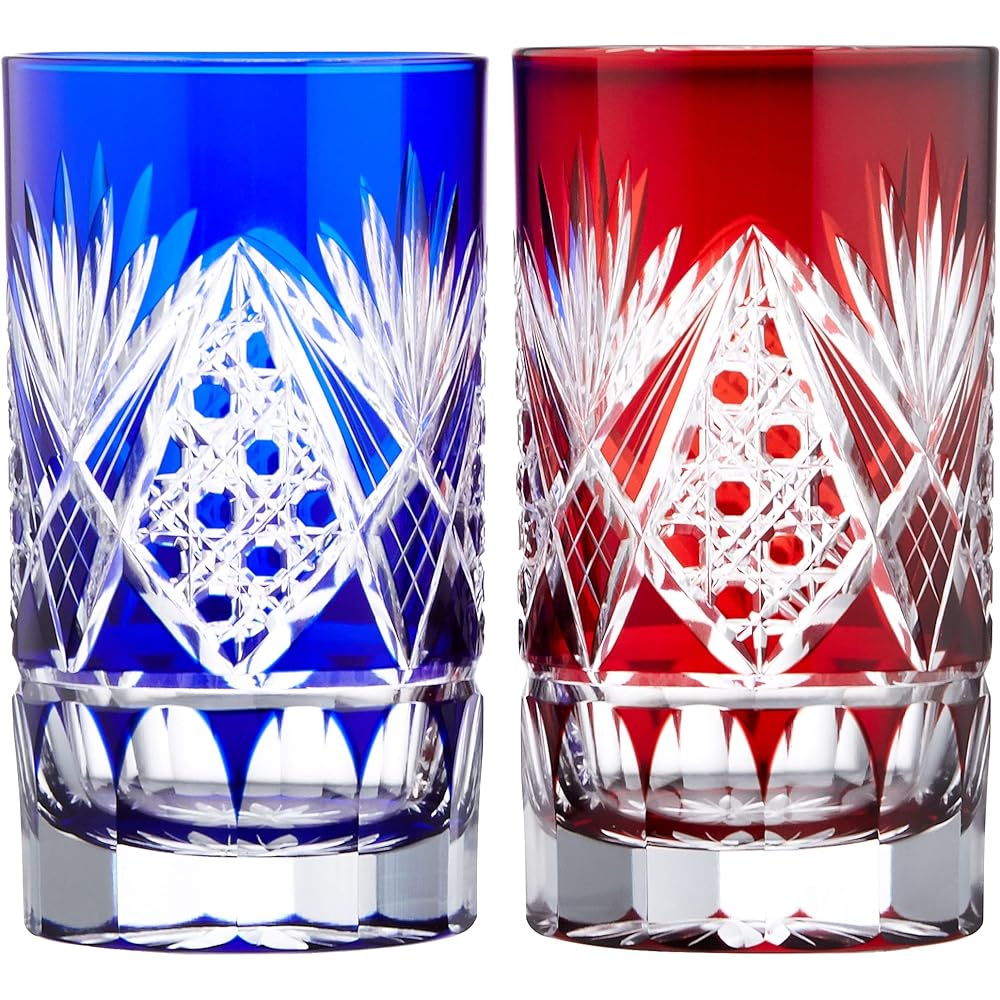 Tajima Glass Octagonal basket/chrysanthemum bottom tumbler Lazuli