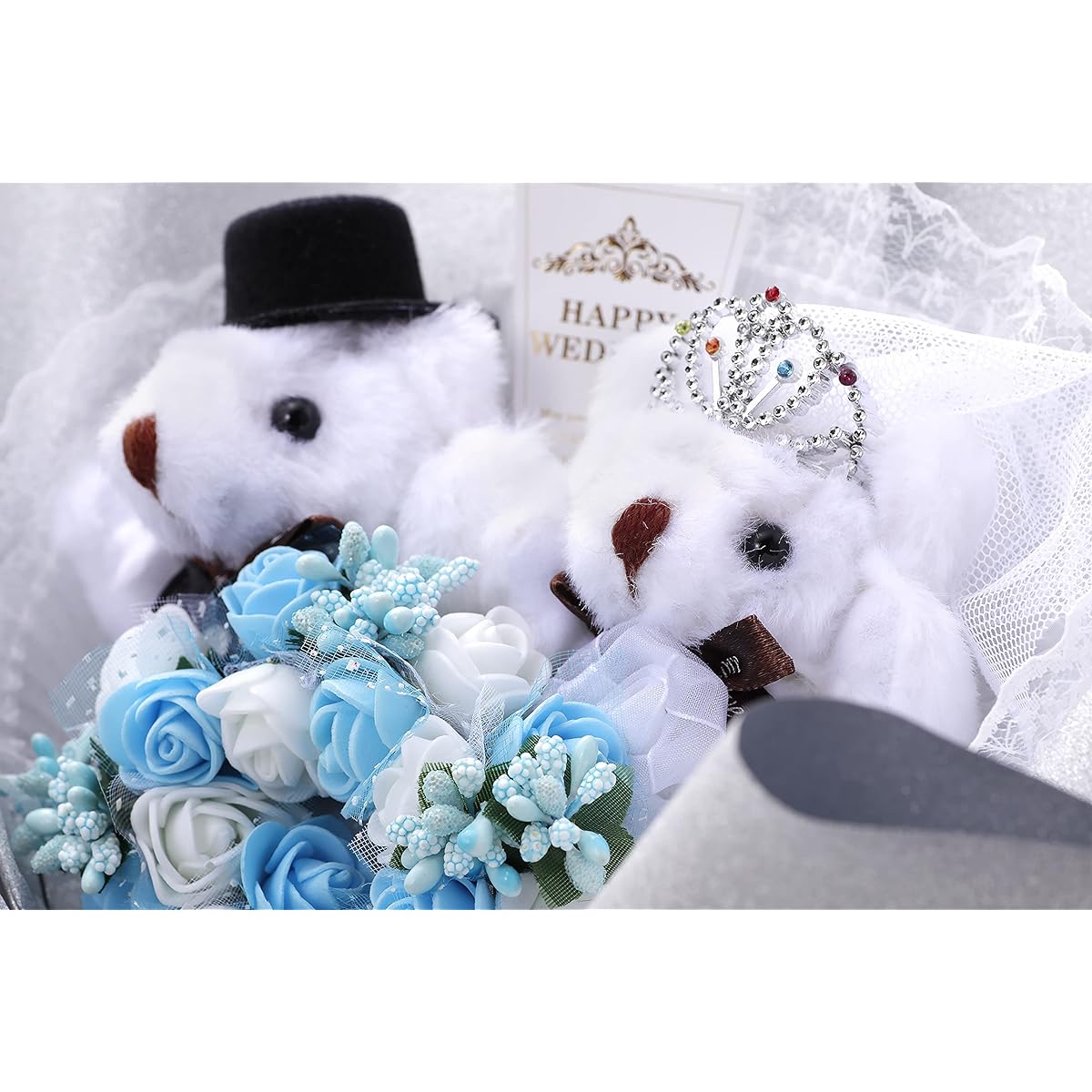 Welcome Bear Marriage Silver Wedding Gift Bear Bouquet Tiara Dress Made in Japan