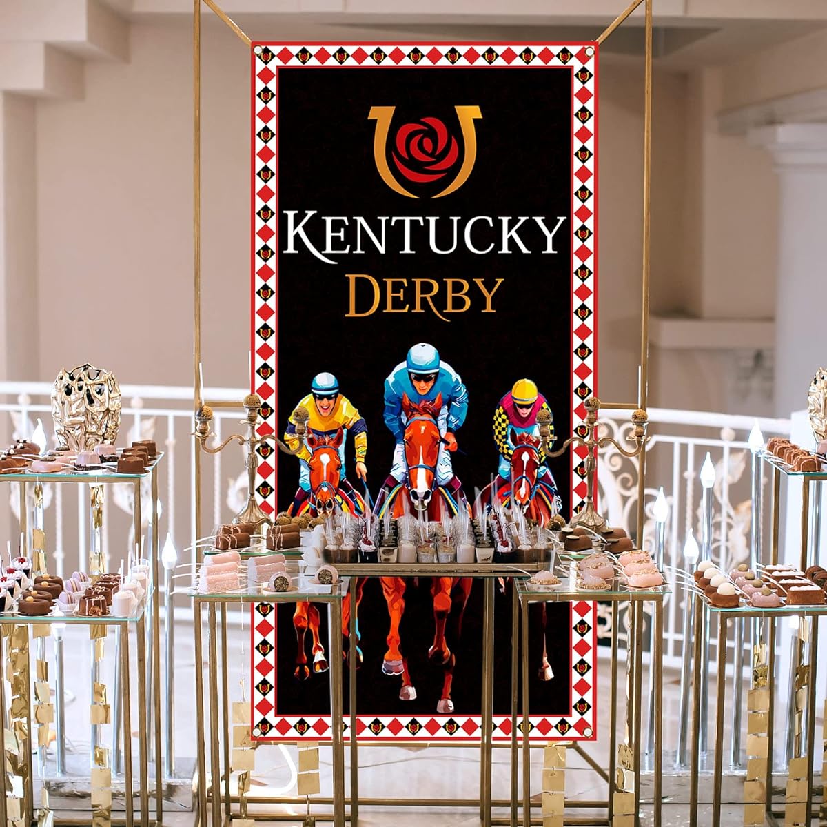 Kentucky Derby Door Cover Jockey Horse Racing Party Banner Decoration Run Roses Indoor Outdoor Backdrop Home Decor Supplies