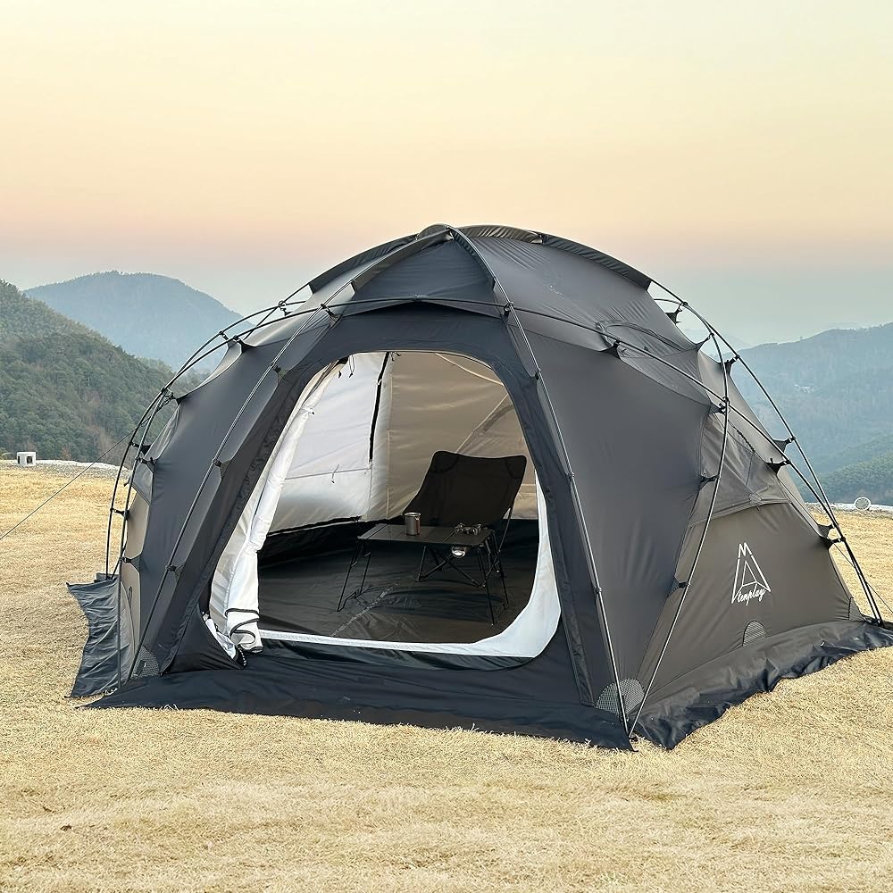 Tenplay Domed Tent, Hemispherical Type, For 3-4 People, Width 15.0 inches (380 cm), Chimney Hole, Waterproof, Family, 70D Nylon, Water Pressure Resistance: 17.6 ft (5000 mm), Freestanding, Ball Type,
