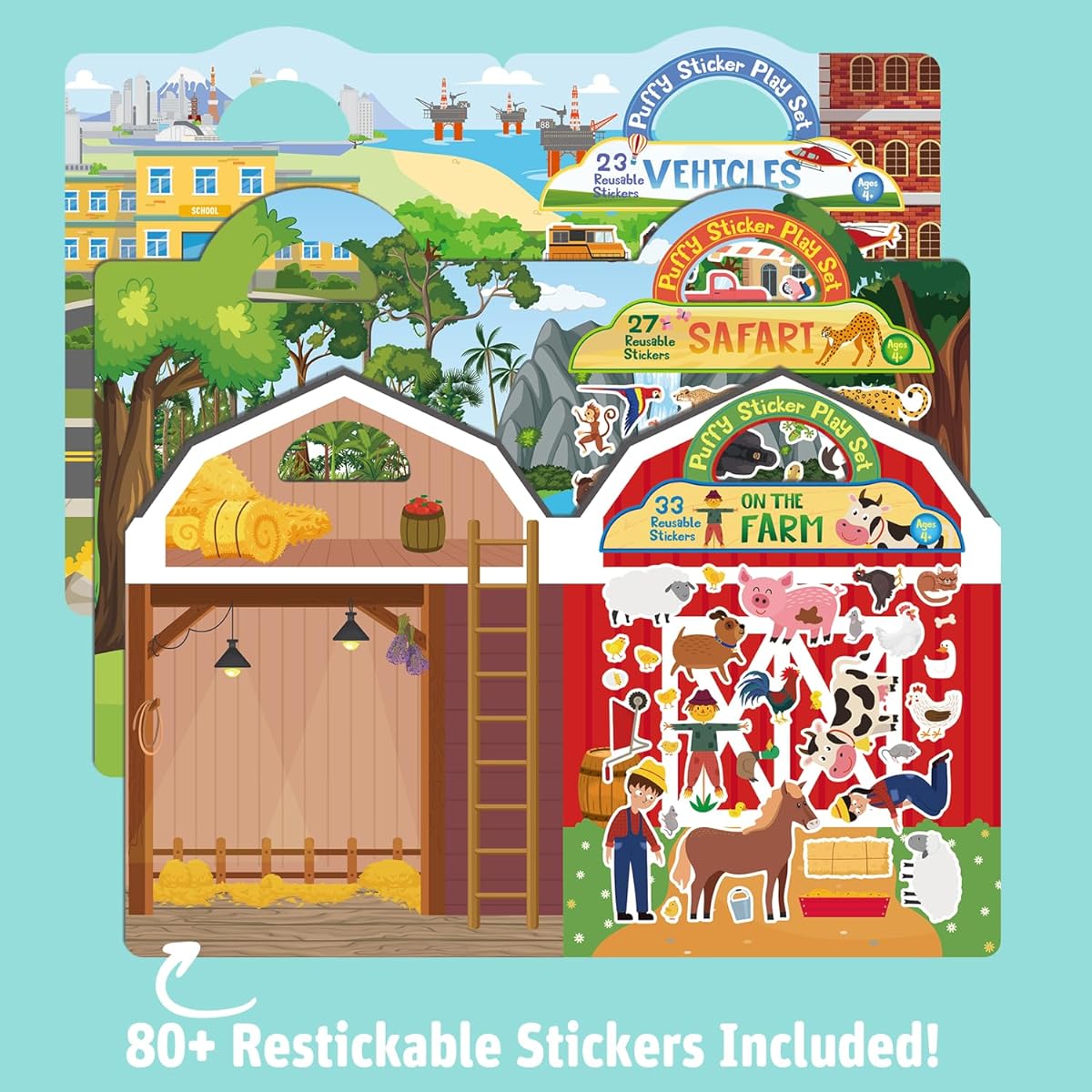 Fluffy Sticker Book for Kids - Reusable Sticker Book for Toddlers 1-3 Kids Sticker Book for Ages 2-4 with 80+ Stickers for Car/Plane/Travel, Toddler Activities, Toys for Girls Ages 4-8