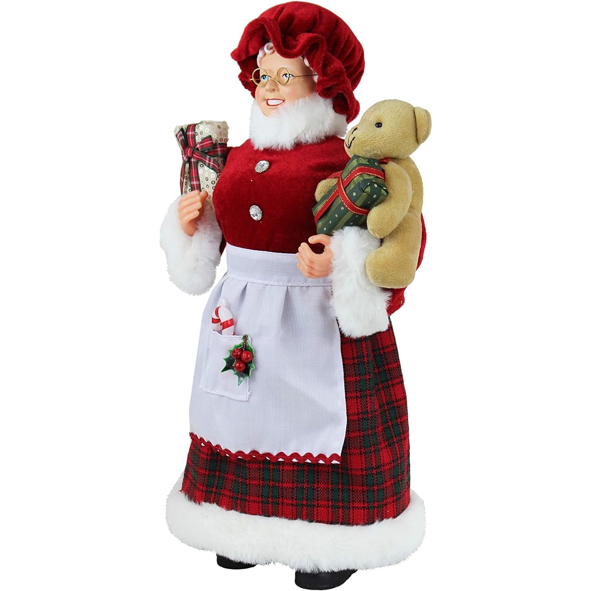 Teddy Bear Present & Candy Cane 16" Mrs. Claus Christmas Figure Decoration 160042