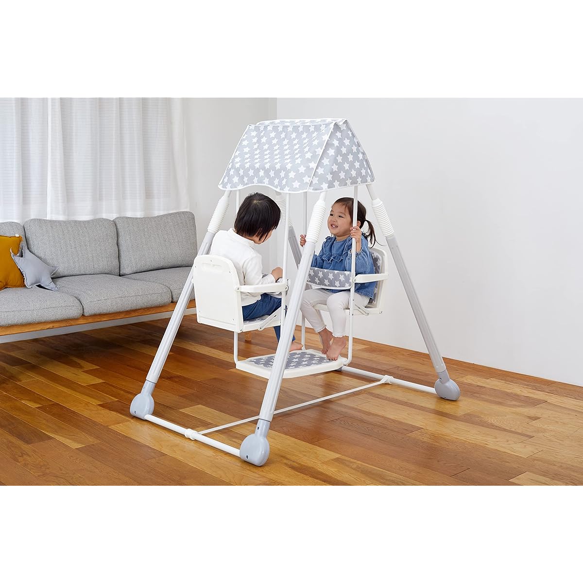 Nonaka Seisakusho Let's play in the room! 2-seater swing, gray, 1 piece (x 1) for ages 2 and up