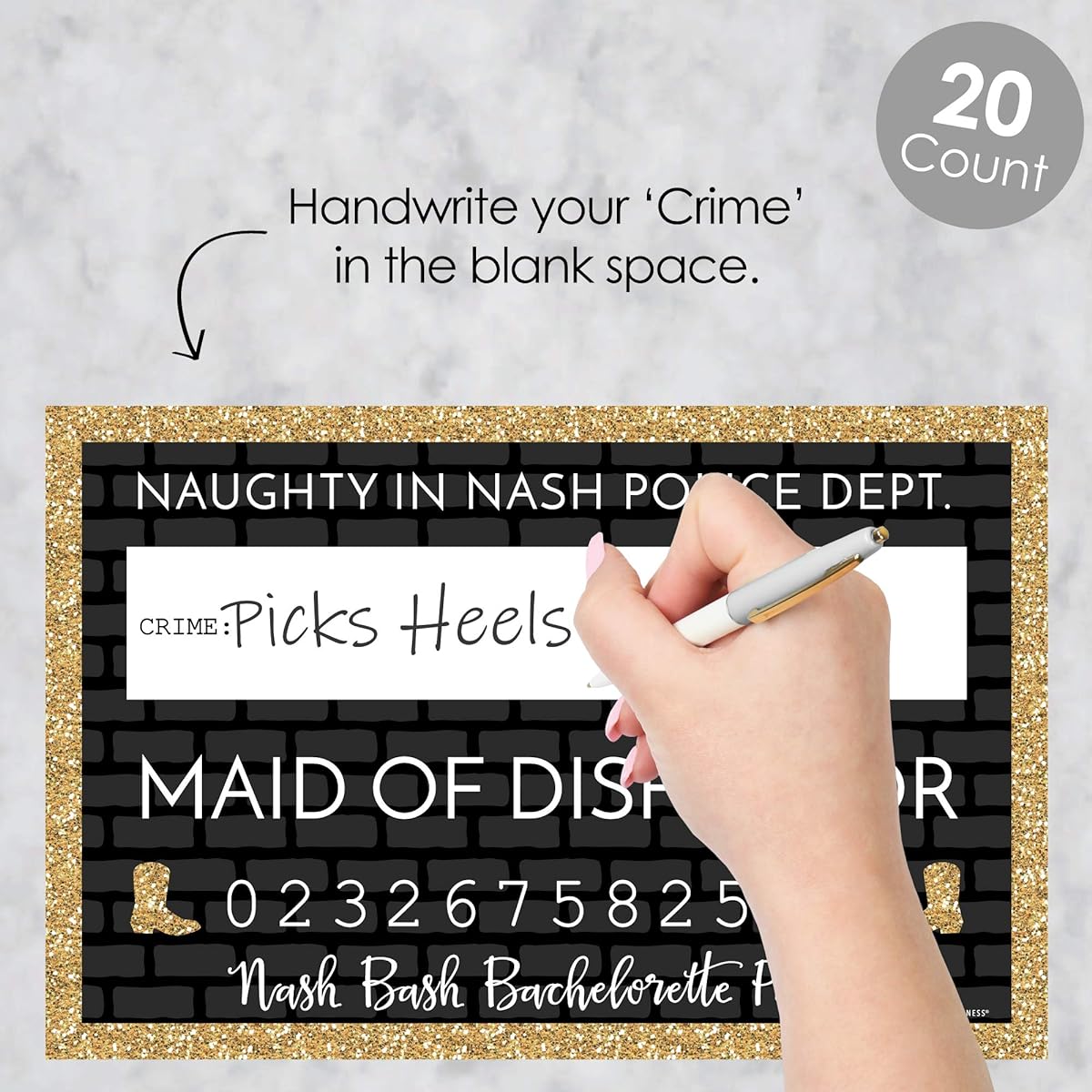Big Dot's Happy Nash Bash - Nashville Bachelorette Party Mug Shots - Photo Booth Props Mugshot Signs - 20 Count